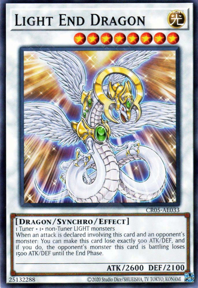 This is an image for the product Light End Dragon that has a rarity of Common in the Creation Pack 05 with a card code of CR05-AE033 that is available on the TEKKX Product website.