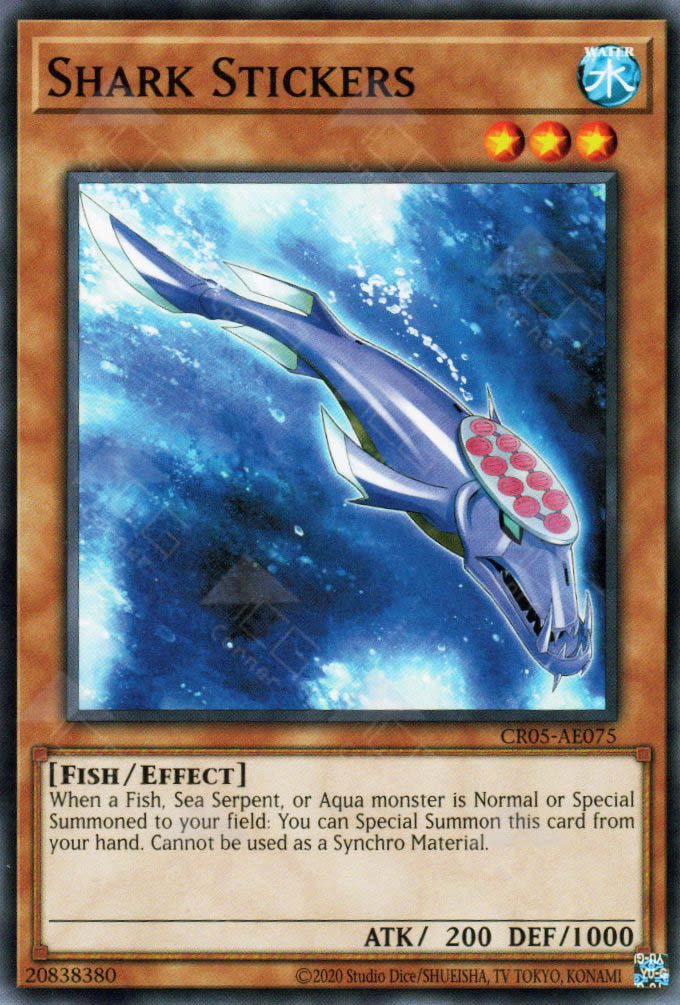 This is an image for the product Shark Stickers that has a rarity of Common in the Creation Pack 05 with a card code of CR05-AE075 that is available on the TEKKX Product website.