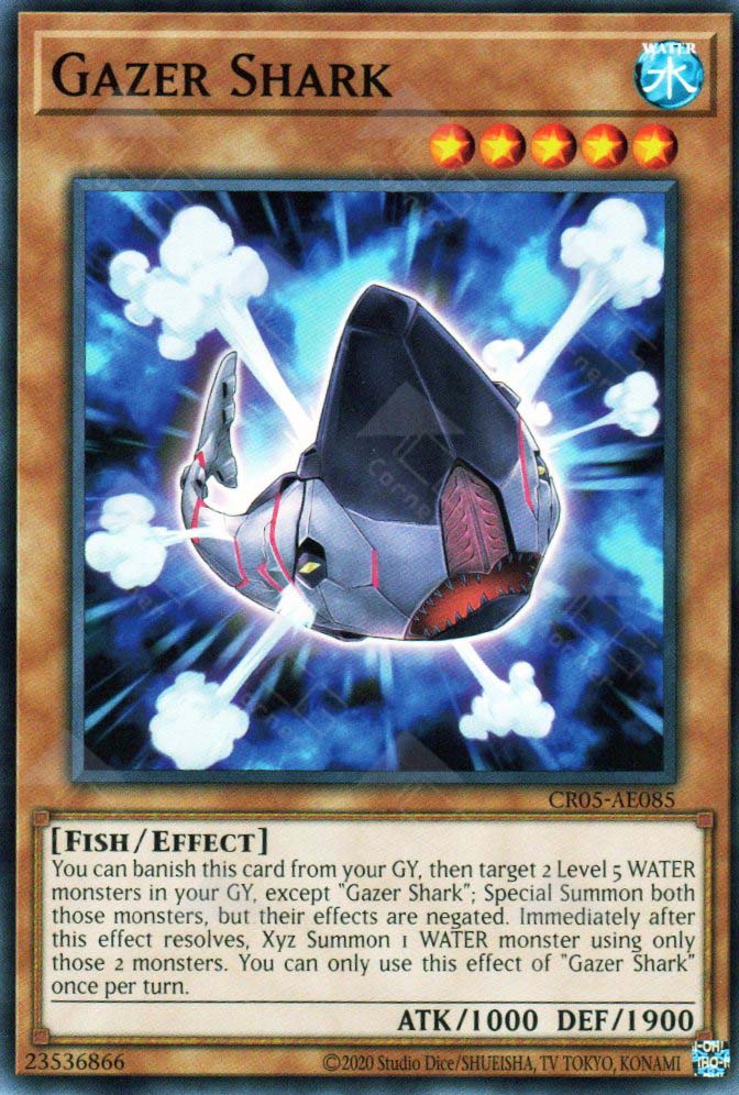 This is an image for the product Gazer Shark that has a rarity of Common in the Creation Pack 05 with a card code of CR05-AE085 that is available on the TEKKX Product website.