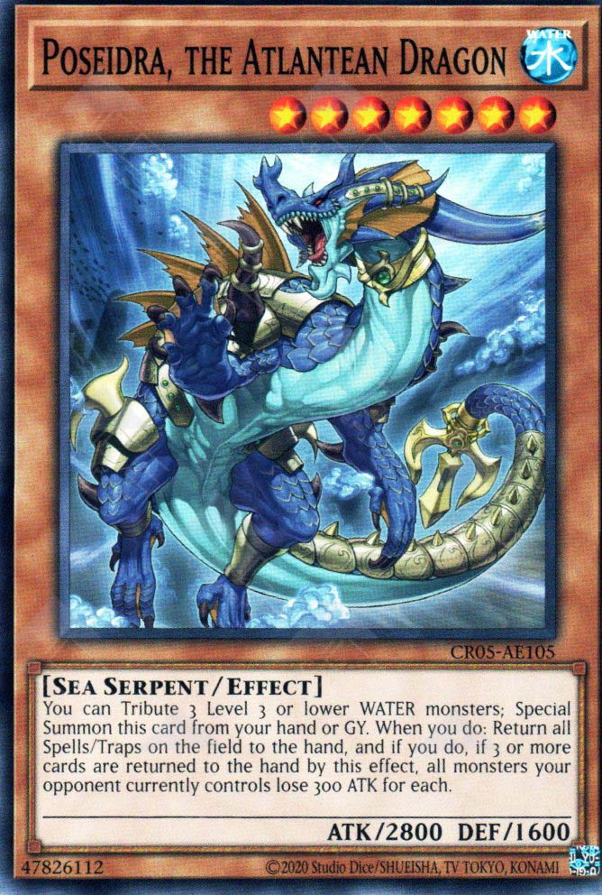 This is an image for the product Poseidra, the Atlantean Dragon that has a rarity of Common in the Creation Pack 05 with a card code of CR05-AE105 that is available on the TEKKX Product website.