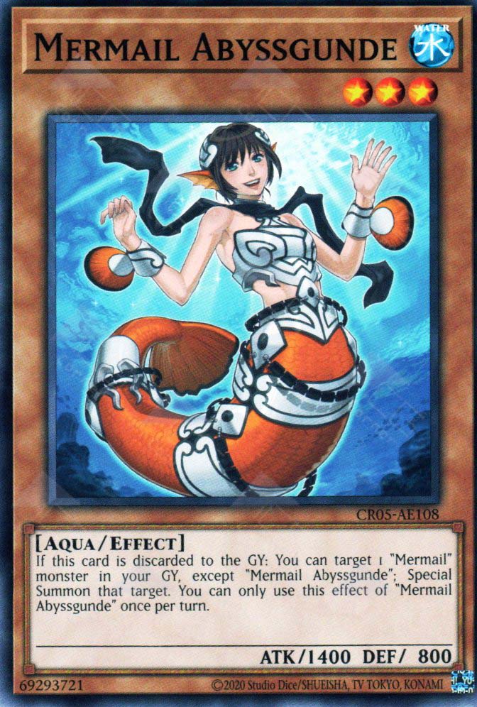 This is an image for the product Mermail Abyssgunde that has a rarity of Common in the Creation Pack 05 with a card code of CR05-AE108 that is available on the TEKKX Product website.