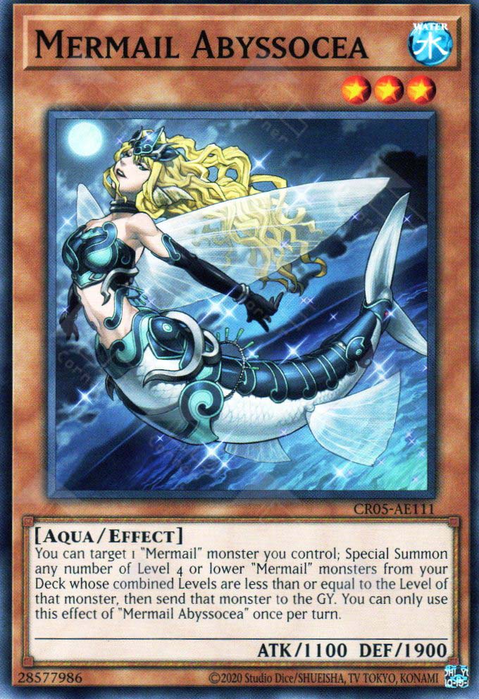 This is an image for the product Mermail Abyssocea that has a rarity of Common in the Creation Pack 05 with a card code of CR05-AE111 that is available on the TEKKX Product website.