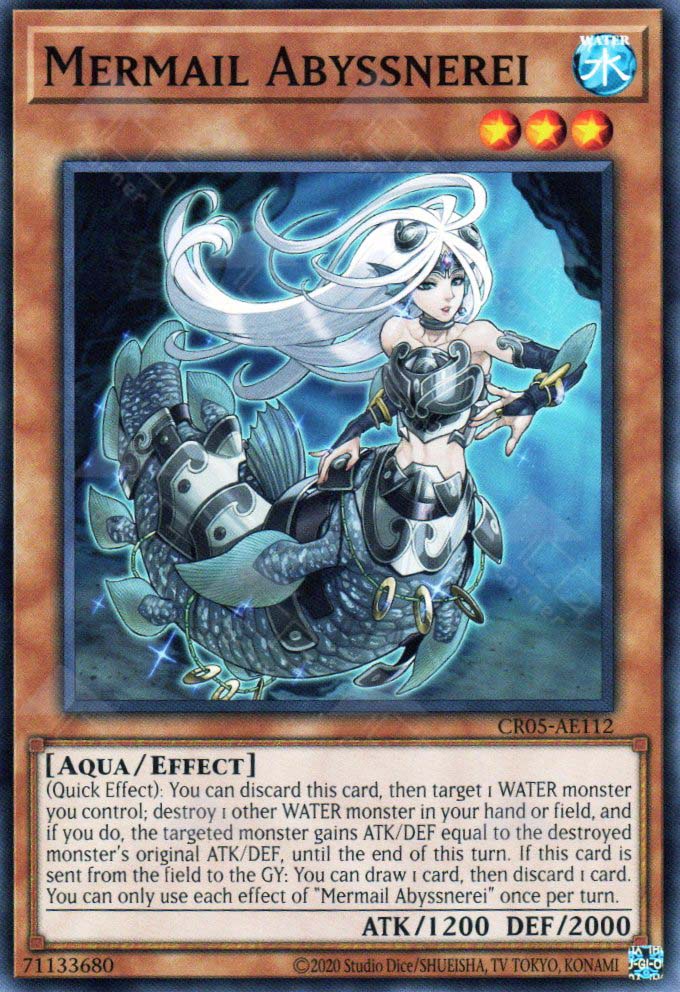This is an image for the product Mermail Abyssnerei that has a rarity of Common in the Creation Pack 05 with a card code of CR05-AE112 that is available on the TEKKX Product website.