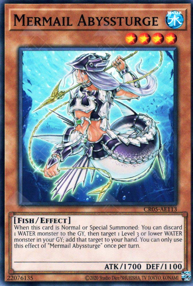 This is an image for the product Mermail Abyssturge that has a rarity of Common in the Creation Pack 05 with a card code of CR05-AE113 that is available on the TEKKX Product website.