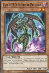 This is an image for the product Evil HERO Infernal Prodigy that has a rarity of Common in the Creation Pack 06 with a card code of CR06-AE001 that is available on the TEKKX Product website.