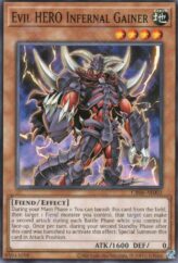 This is an image for the product Evil HERO Infernal Gainer that has a rarity of Common in the Creation Pack 06 with a card code of CR06-AE002 that is available on the TEKKX Product website.