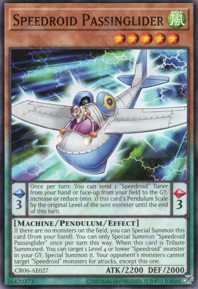 This is an image for the product Speedroid Passinglider that has a rarity of Common in the Creation Pack 06 with a card code of CR06-AE027 that is available on the TEKKX Product website.