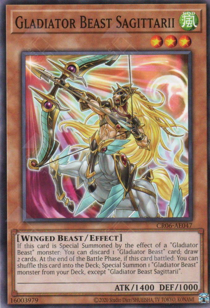 This is an image for the product Gladiator Beast Sagittarii that has a rarity of Common in the Creation Pack 06 with a card code of CR06-AE047 that is available on the TEKKX Product website.