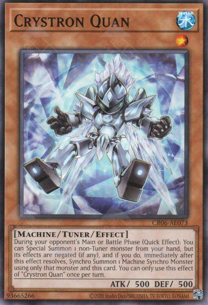 This is an image for the product Crystron Quan that has a rarity of Common in the Creation Pack 06 with a card code of CR06-AE073 that is available on the TEKKX Product website.