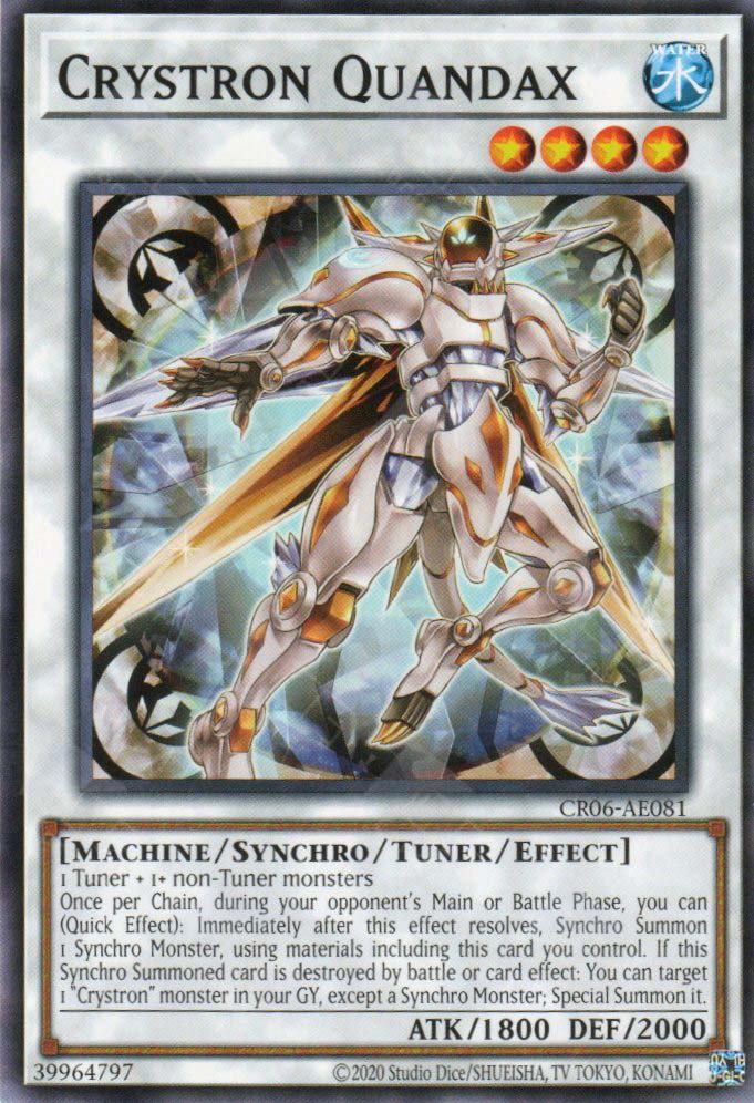 This is an image for the product Crystron Quandax that has a rarity of Common in the Creation Pack 06 with a card code of CR06-AE081 that is available on the TEKKX Product website.