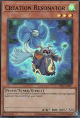 This is an image for the product Creation Resonator that has a rarity of Super Rare in the Creation Pack 11 with a card code of CR11-AE001 that is available on the TEKKX Product website.