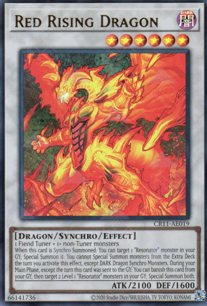 This is an image for the product Red Rising Dragon that has a rarity of Ultra Rare in the Creation Pack 11 with a card code of CR11-AE019 that is available on the TEKKX Product website.