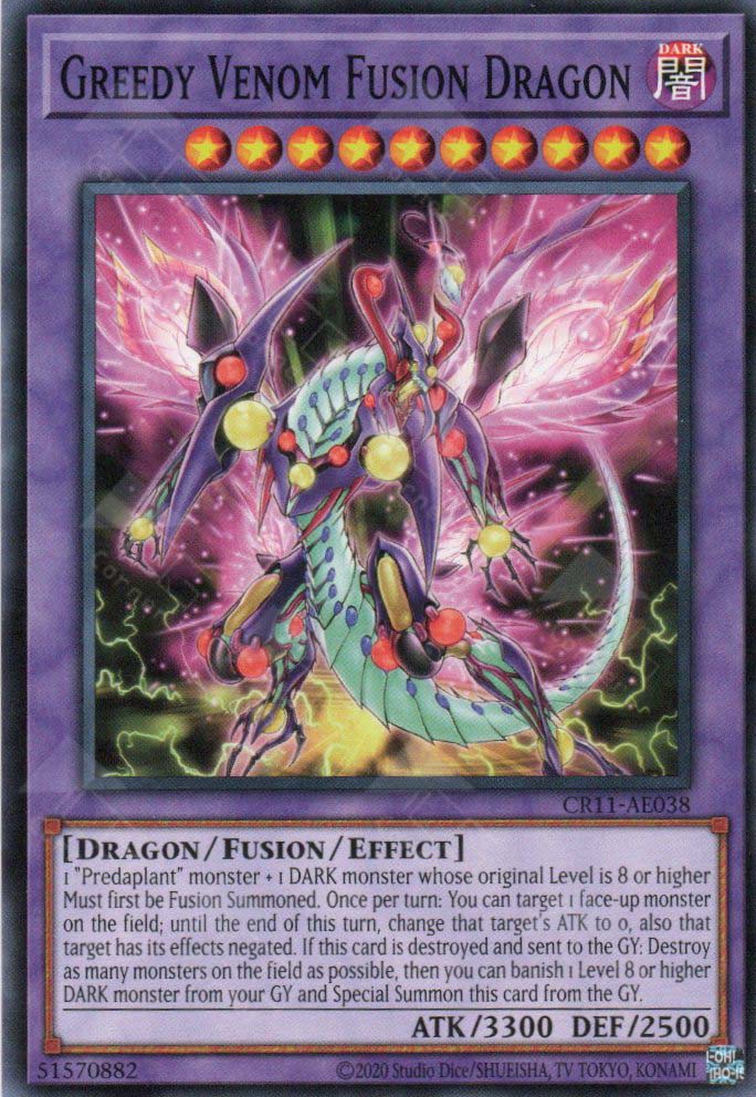 This is an image for the product Greedy Venom Fusion Dragon that has a rarity of Common in the Creation Pack 11 with a card code of CR11-AE038 that is available on the TEKKX Product website.