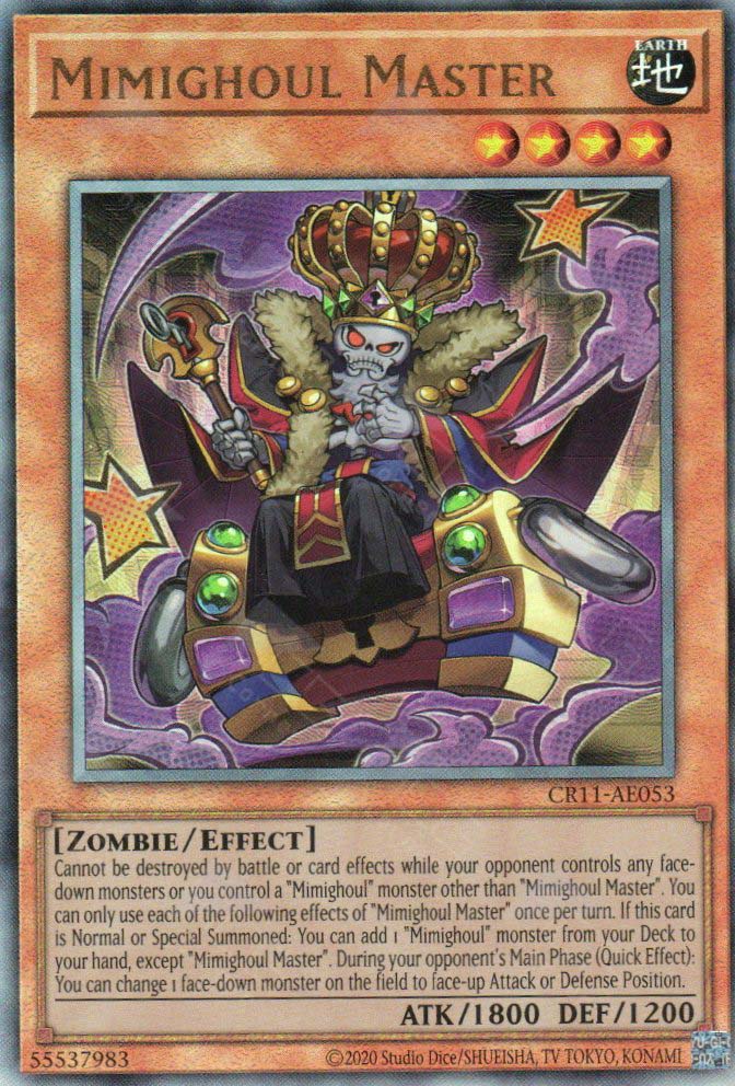 This is an image for the product Mimighoul Master that has a rarity of Ultimate Rare in the Creation Pack 11 with a card code of CR11-AE053 that is available on the TEKKX Product website.