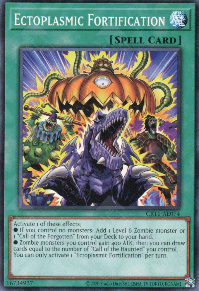 This is an image for the product Ectoplasmic Fortification that has a rarity of Common in the Creation Pack 11 with a card code of CR11-AE074 that is available on the TEKKX Product website.