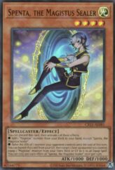 This is an image for the product Spenta, the Magistus Sealer that has a rarity of Ultra Rare in the Creation Pack 11 with a card code of CR11-AE081 that is available on the TEKKX Product website.