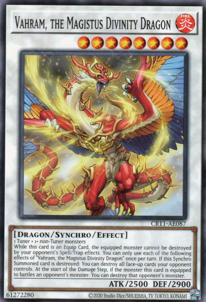 This is an image for the product Vahram, the Magistus Divinity Dragon that has a rarity of Common in the Creation Pack 11 with a card code of CR11-AE087 that is available on the TEKKX Product website.