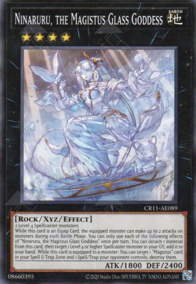 This is an image for the product Ninaruru, the Magistus Glass Goddess that has a rarity of Common in the Creation Pack 11 with a card code of CR11-AE089 that is available on the TEKKX Product website.