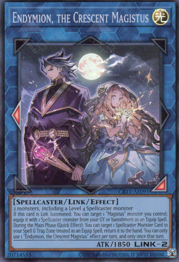 This is an image for the product Endymion, the Crescent Magistus that has a rarity of Super Rare in the Creation Pack 11 with a card code of CR11-AE091 that is available on the TEKKX Product website.