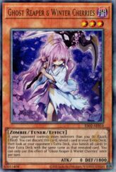 This is an image for the product Ghost Reaper & Winter Cherries that has a rarity of Ultimate Rare in the Essential Selection 02 with a card code of ES02-AE010 that is available on the TEKKX Product website.