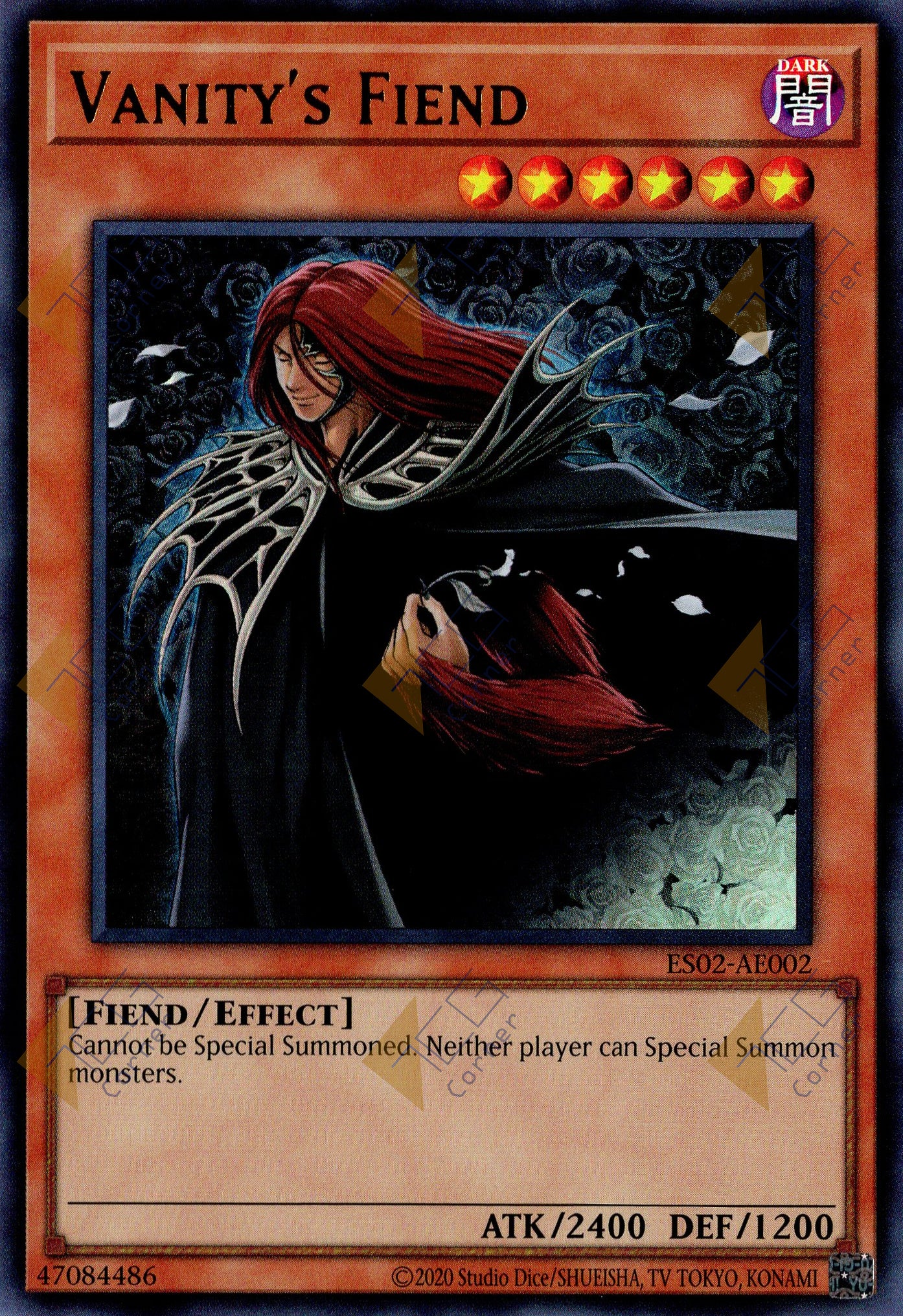 This is an image for the product Vanity's Fiend that has a rarity of Ultra Rare in the Essential Selection 02 with a card code of ES02-AE002 that is available on the TEKKX Product website.