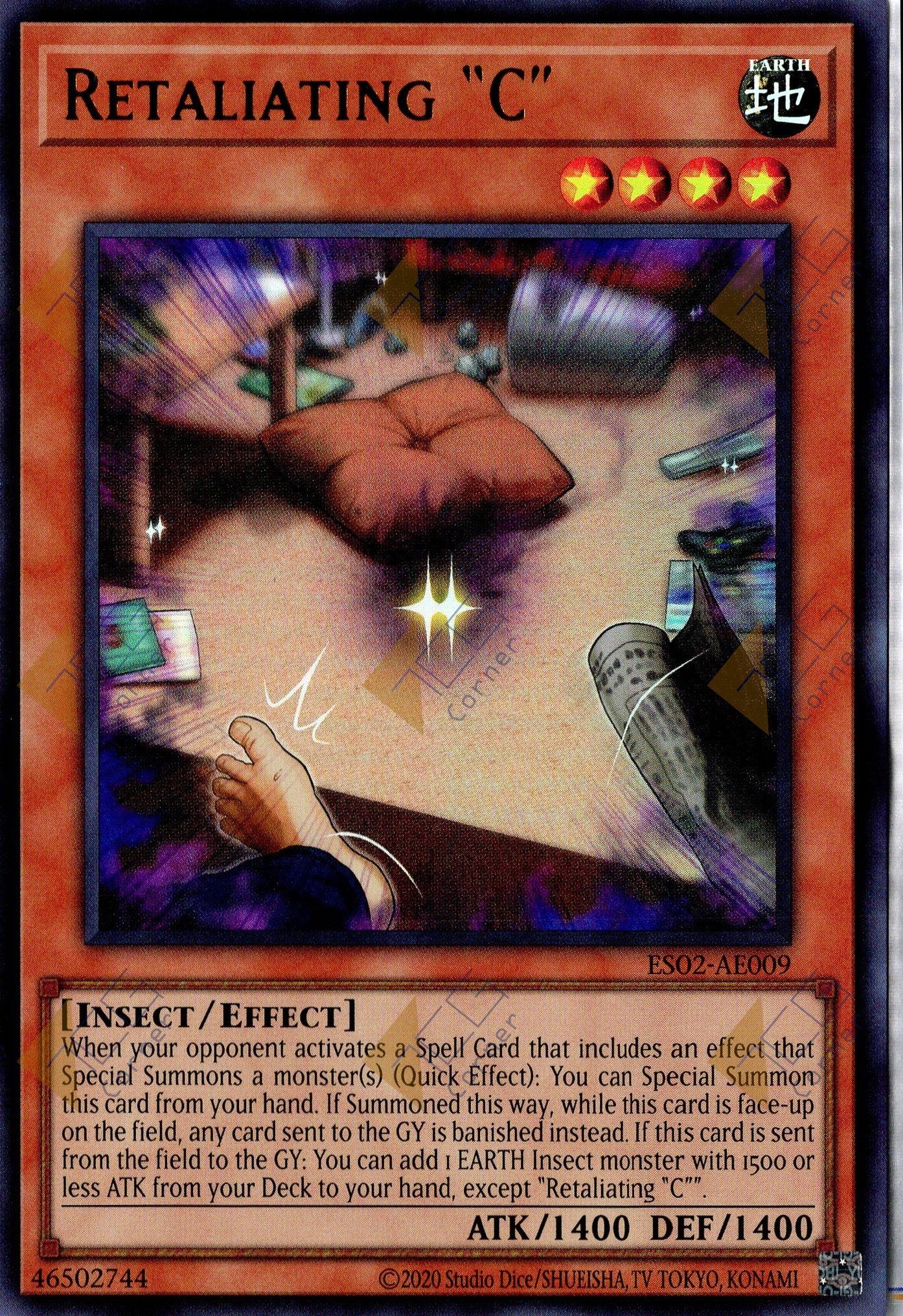This is an image for the product Retaliating "C" that has a rarity of Ultra Rare in the Essential Selection 02 with a card code of ES02-AE009 that is available on the TEKKX Product website.