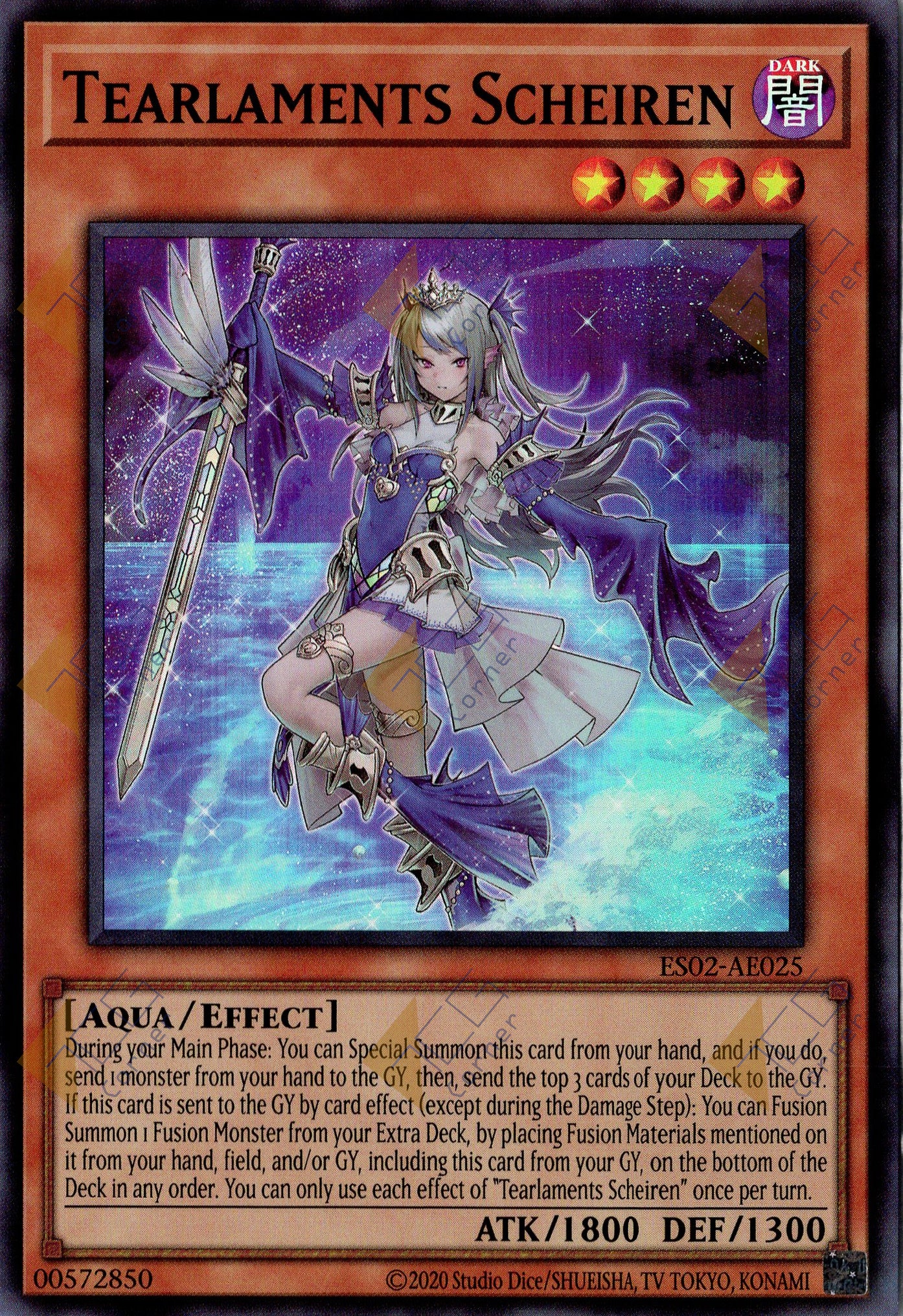 This is an image for the product Tearlaments Scheiren that has a rarity of Super Rare in the Essential Selection 02 with a card code of ES02-AE025 that is available on the TEKKX Product website.