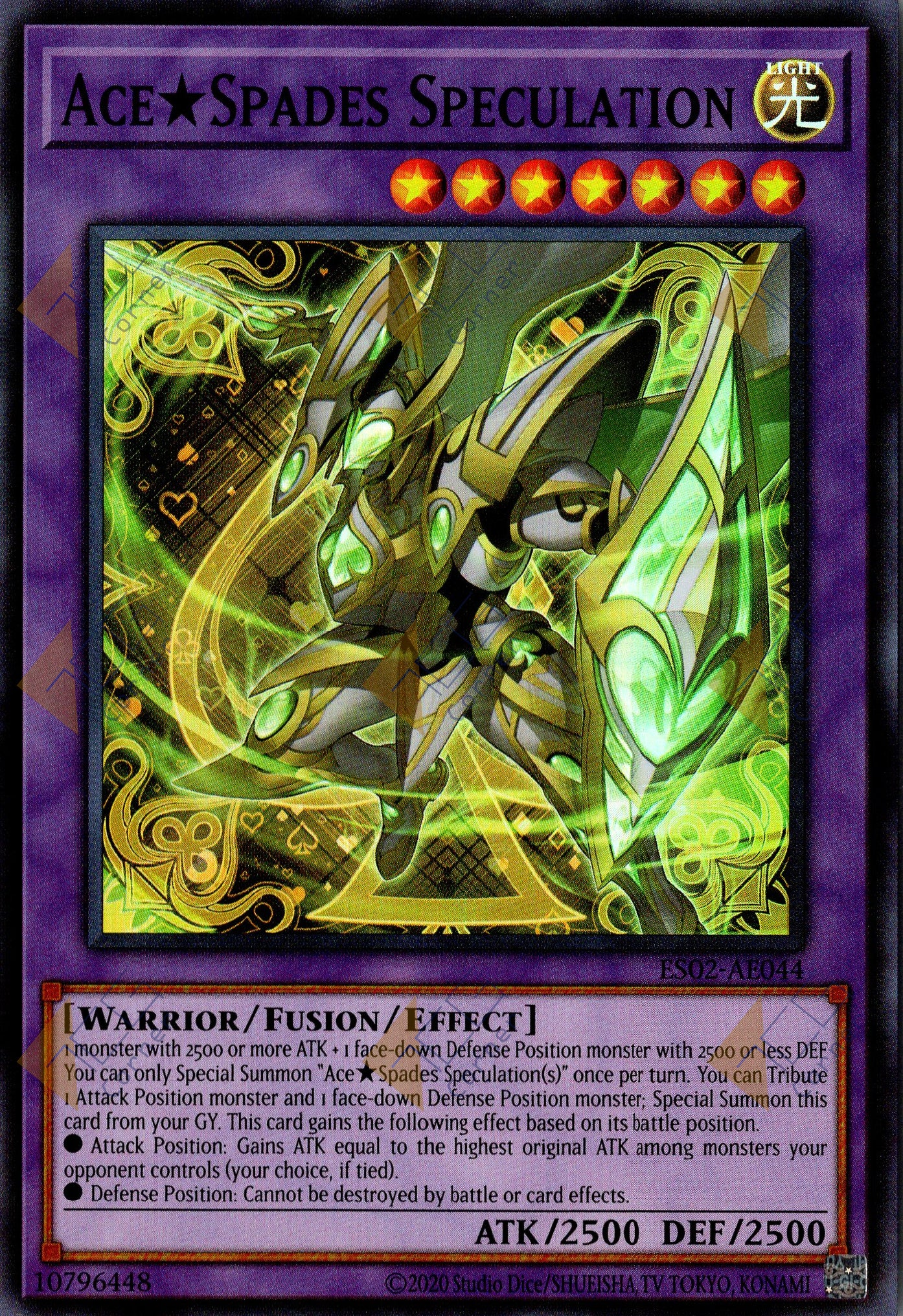 This is an image for the product Ace★Spades Speculation that has a rarity of Super Rare in the Essential Selection 02 with a card code of ES02-AE044 that is available on the TEKKX Product website.