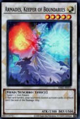 This is an image for the product Armades, Keeper of Boundaries that has a rarity of Super Rare in the Essential Selection 02 with a card code of ES02-AE051 that is available on the TEKKX Product website.