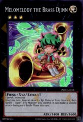 This is an image for the product Melomelody the Brass Djinn that has a rarity of Super Rare in the Essential Selection 02 with a card code of ES02-AE058 that is available on the TEKKX Product website.