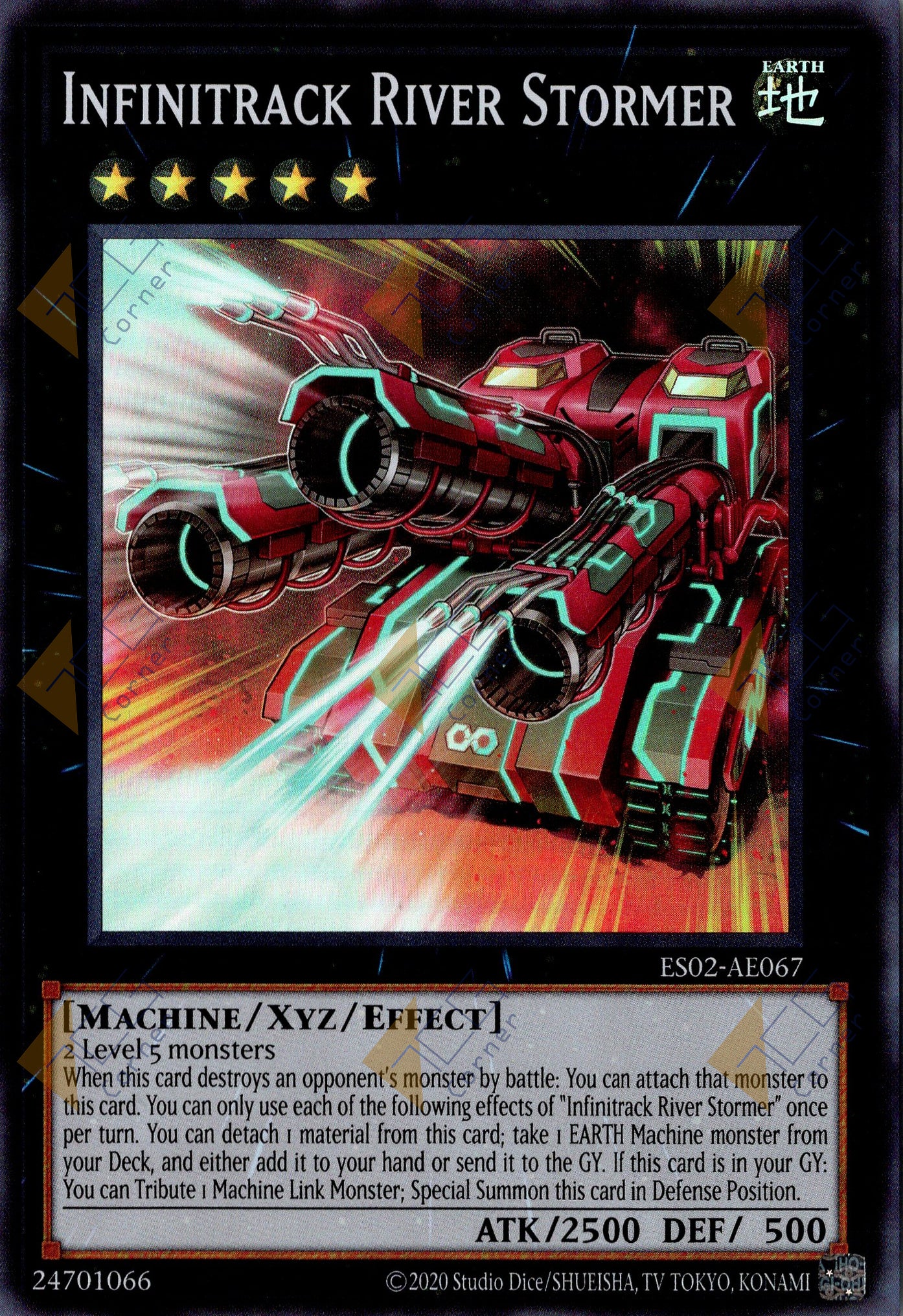 This is an image for the product Infinitrack River Stormer that has a rarity of Super Rare in the Essential Selection 02 with a card code of ES02-AE067 that is available on the TEKKX Product website.