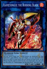 This is an image for the product Flametongue the Burning Blade that has a rarity of Super Rare in the Essential Selection 02 with a card code of ES02-AE077 that is available on the TEKKX Product website.