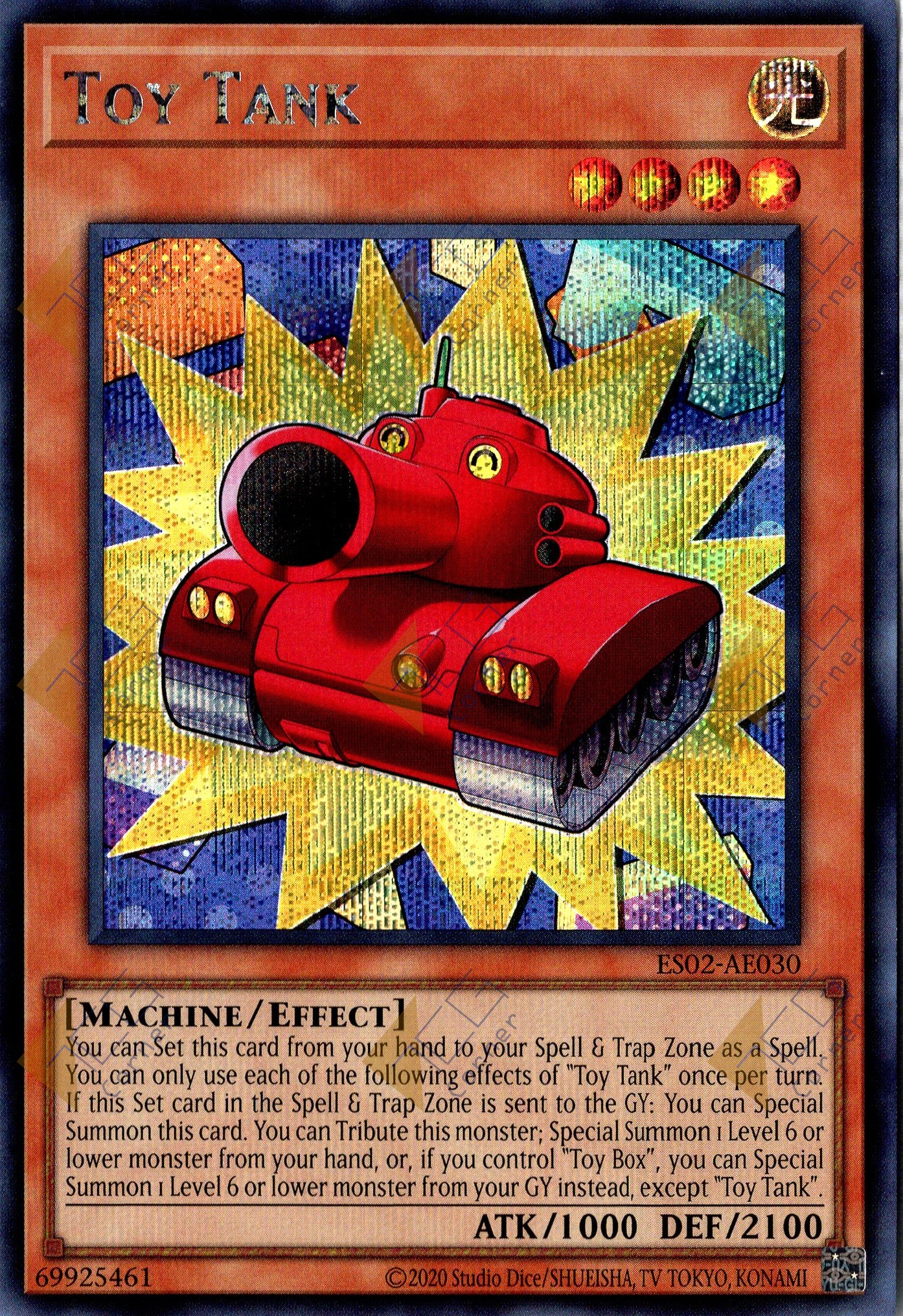 This is an image for the product Toy Tank that has a rarity of Secret Rare in the Essential Selection 02 with a card code of ES02-AE030 that is available on the TEKKX Product website.