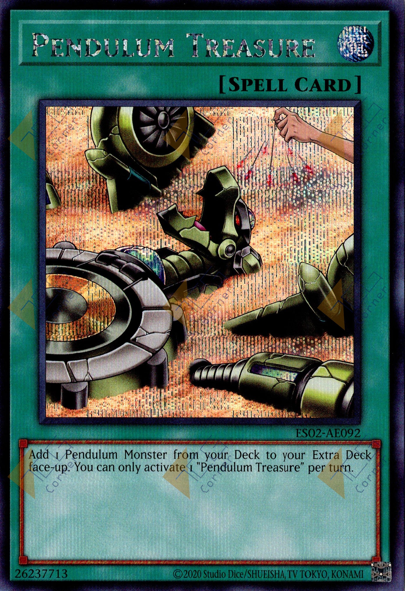 This is an image for the product Pendulum Treasure that has a rarity of Secret Rare in the Essential Selection 02 with a card code of ES02-AE092 that is available on the TEKKX Product website.