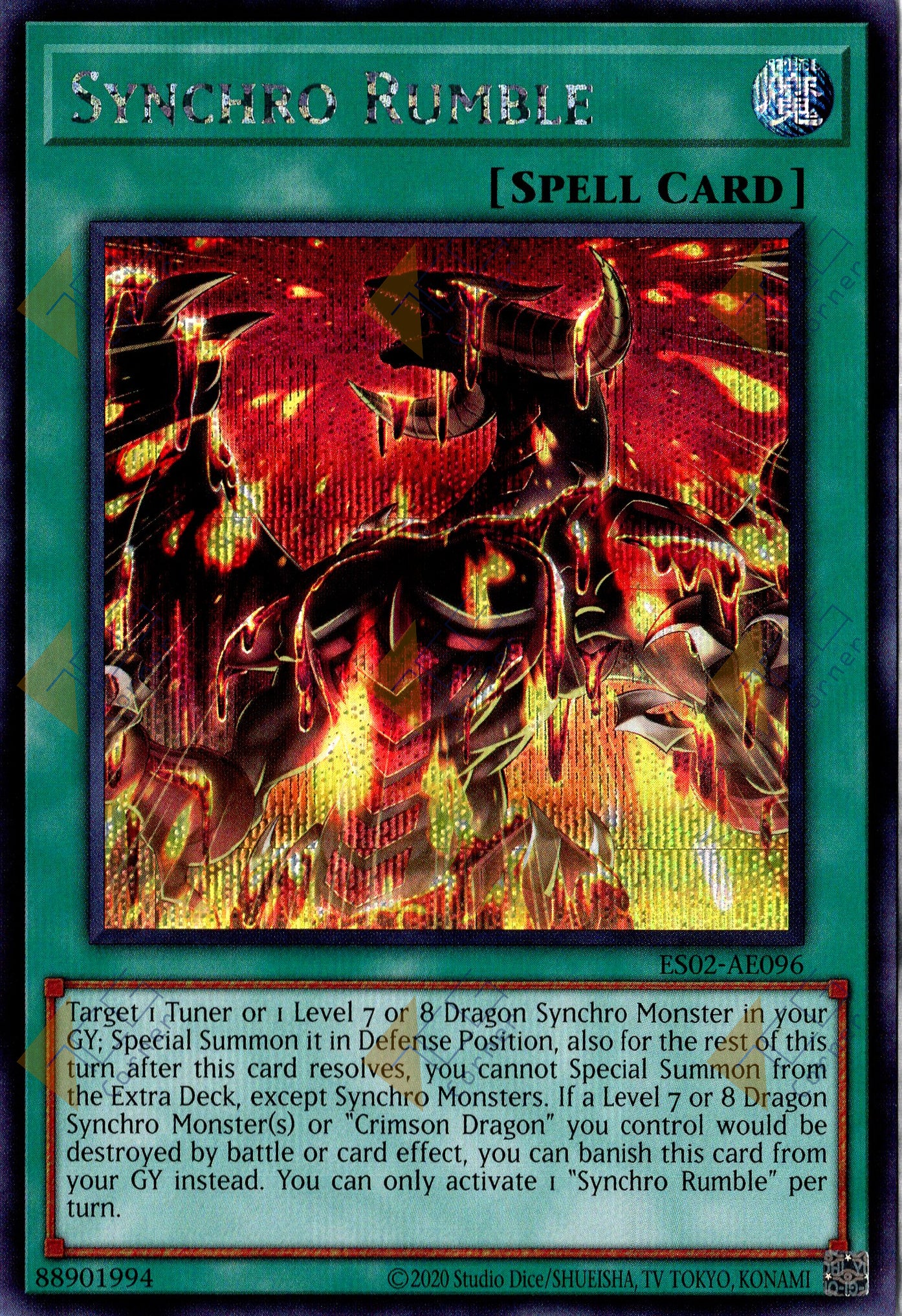 This is an image for the product Synchro Rumble that has a rarity of Secret Rare in the Essential Selection 02 with a card code of ES02-AE096 that is available on the TEKKX Product website.