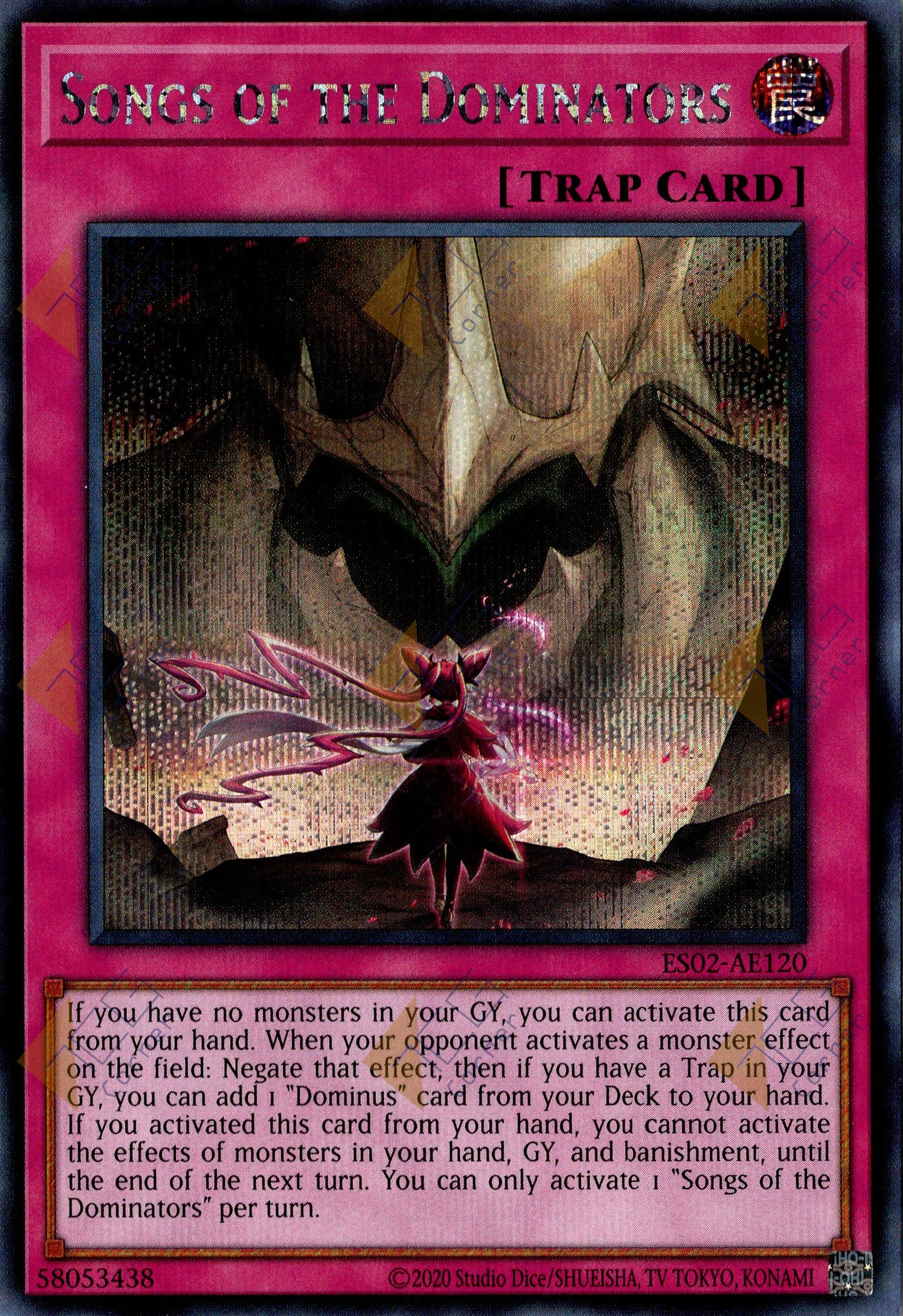 This is an image for the product Songs of the Dominators that has a rarity of Secret Rare in the Essential Selection 02 with a card code of ES02-AE120 that is available on the TEKKX Product website.